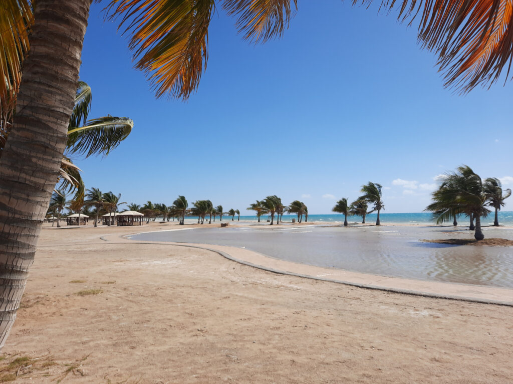 Beautiful daytime view of Royal Commission Beach in Yanbu, Saudi Arabia.